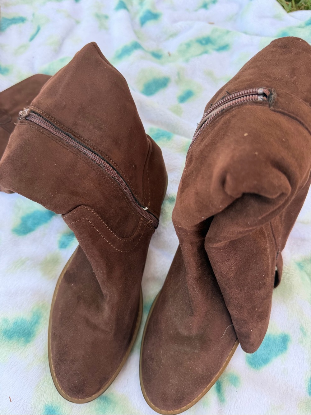 Brown Suede Women's Fold-Over Mid-Calf Boots